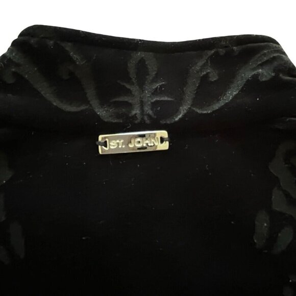 St John Sport Marie Gray Track Jacket M Full Zip Black Velvet Scroll Pink Trim - Picture 8 of 16